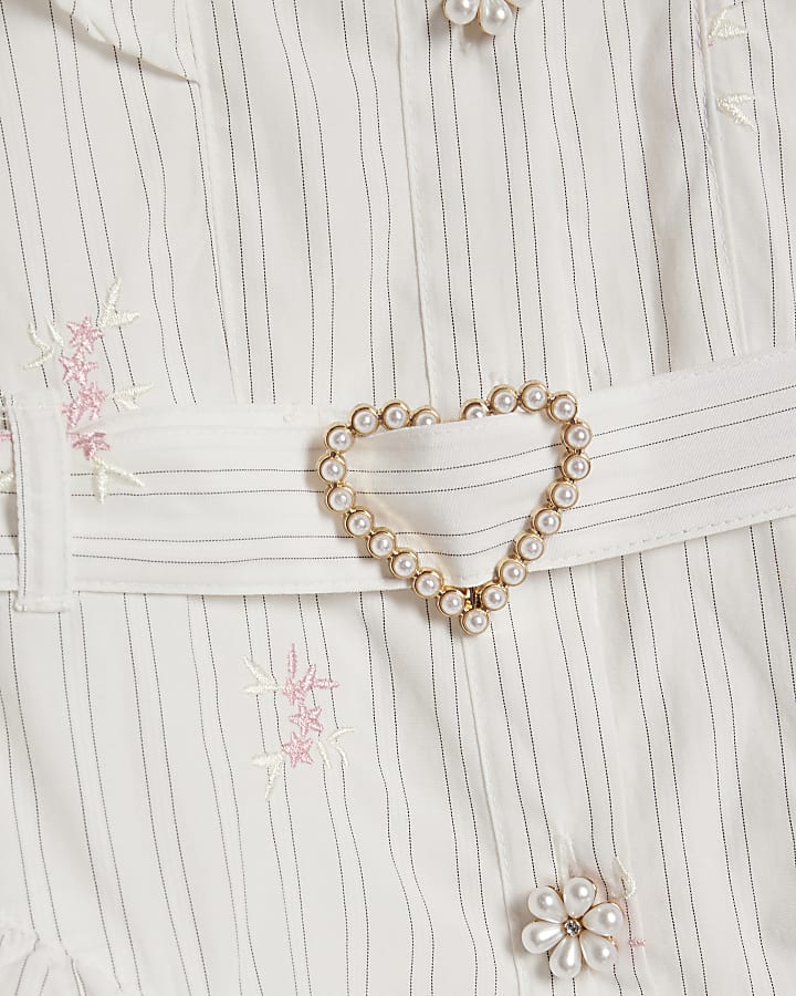 Girls Cream Stripe Prom Dress