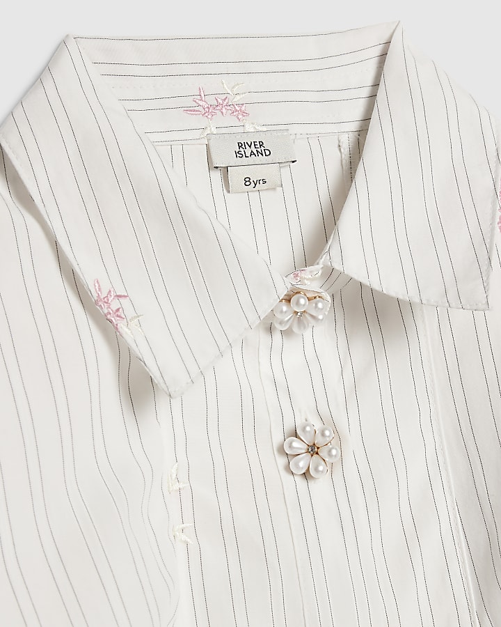 Girls Cream Stripe Prom Dress