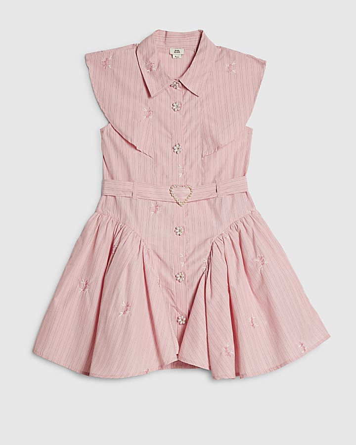 Girls Pink Stripe Prom Dress