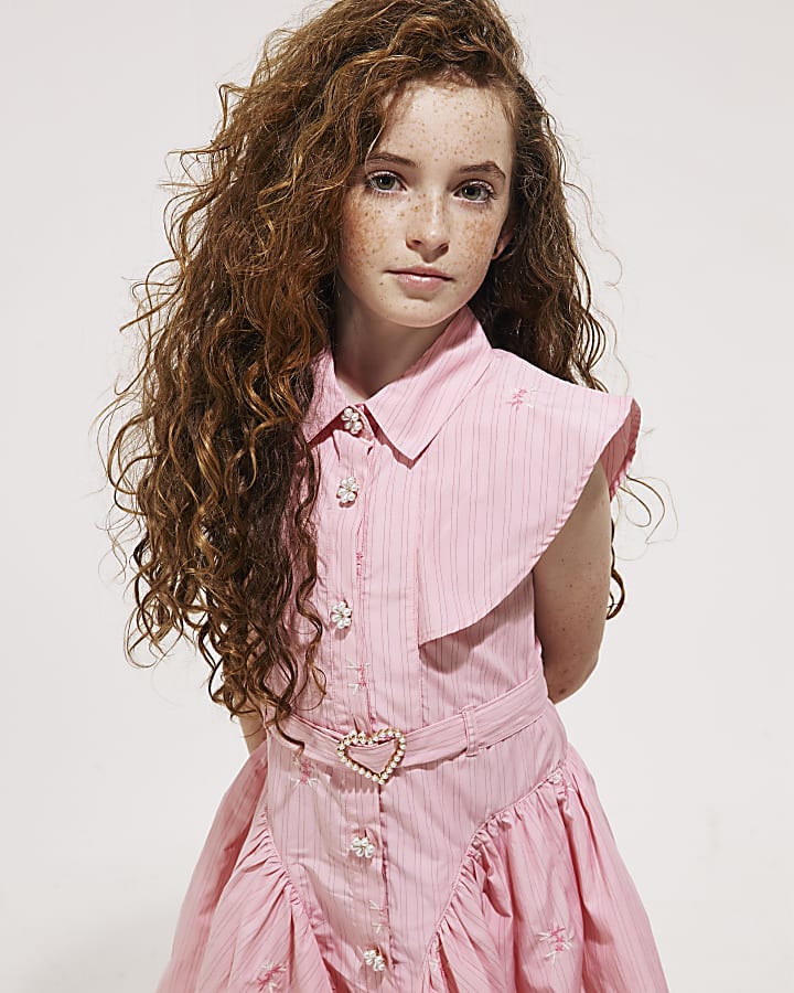 Girls Pink Stripe Prom Dress