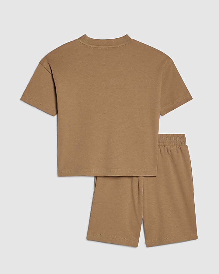 Mini Boys Brown Essentialism T-Shirt Set