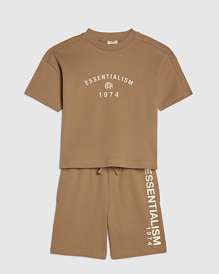 Mini Boys Brown Essentialism T-Shirt Set