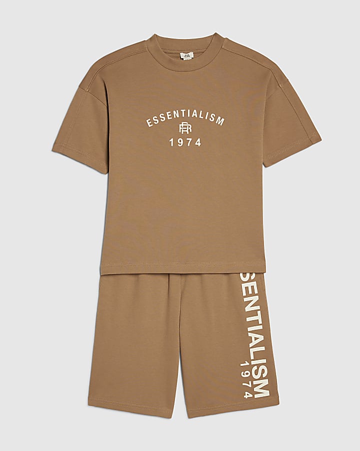 Boys Beige Essentialism T-Shirt Set