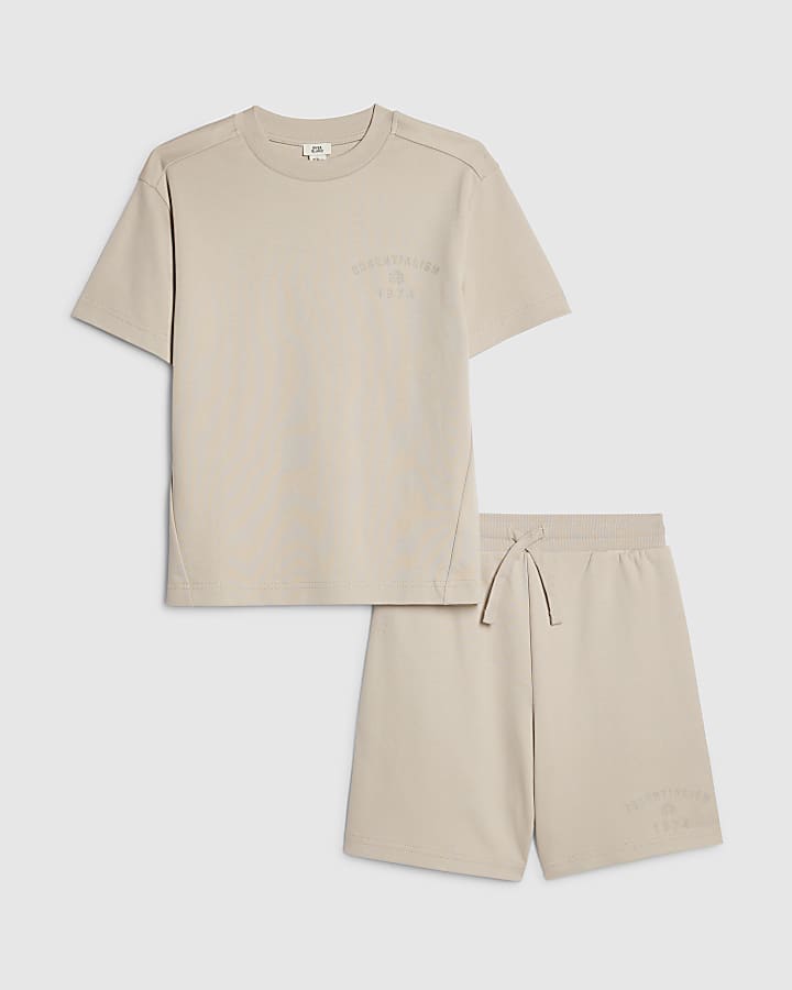 Boys Beige Essentialism T-Shirt Set