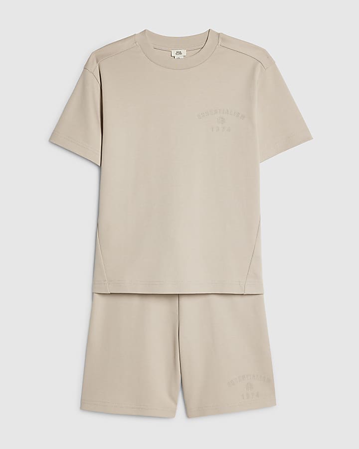 Boys Beige Essentialism T-Shirt Set
