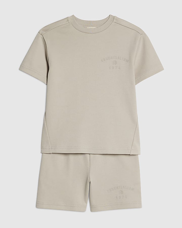 Mini Boys Beige Essentialism T-Shirt Set