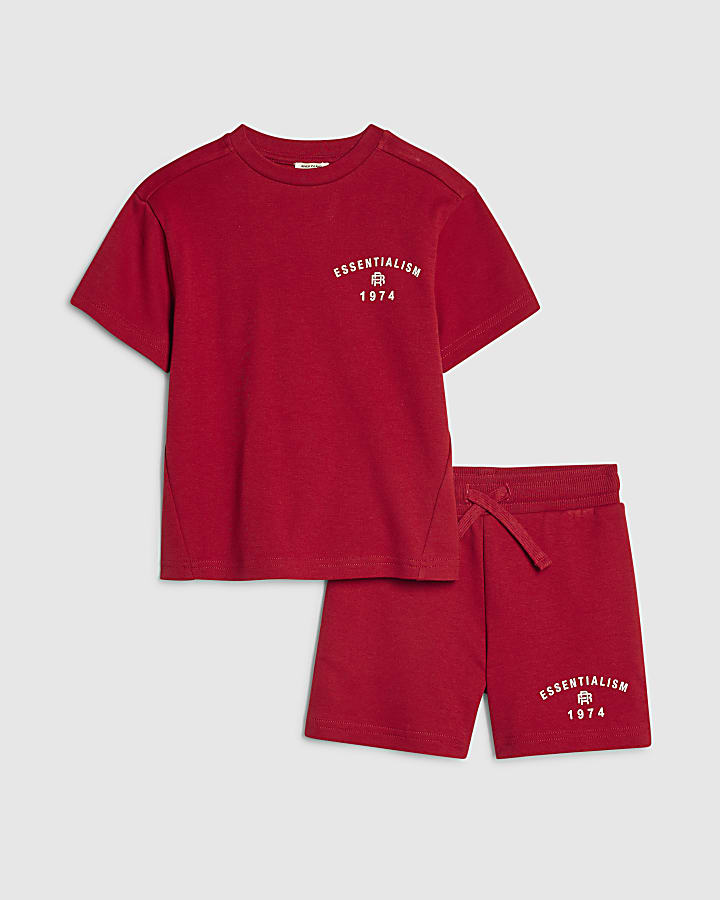 Mini Boys Red Essentialism T-Shirt Set
