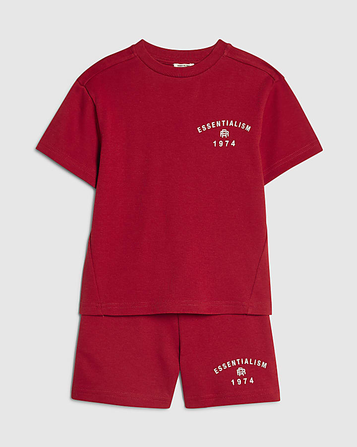 Mini Boys Red Essentialism T-Shirt Set