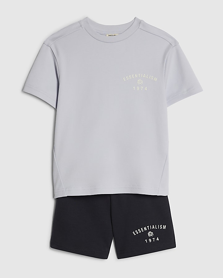 Mini Boys Blue Essentialism T-Shirt Set