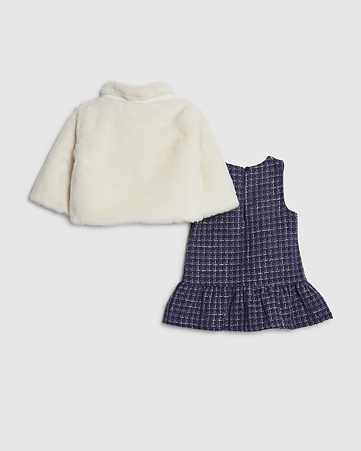 Baby Girls Navy Dress And Coat Set