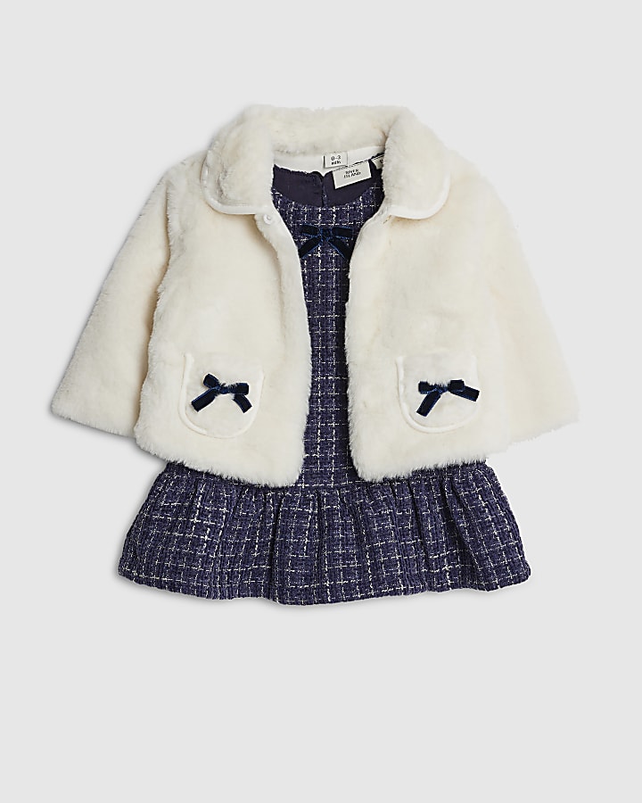 Baby Girls Navy Dress And Coat Set