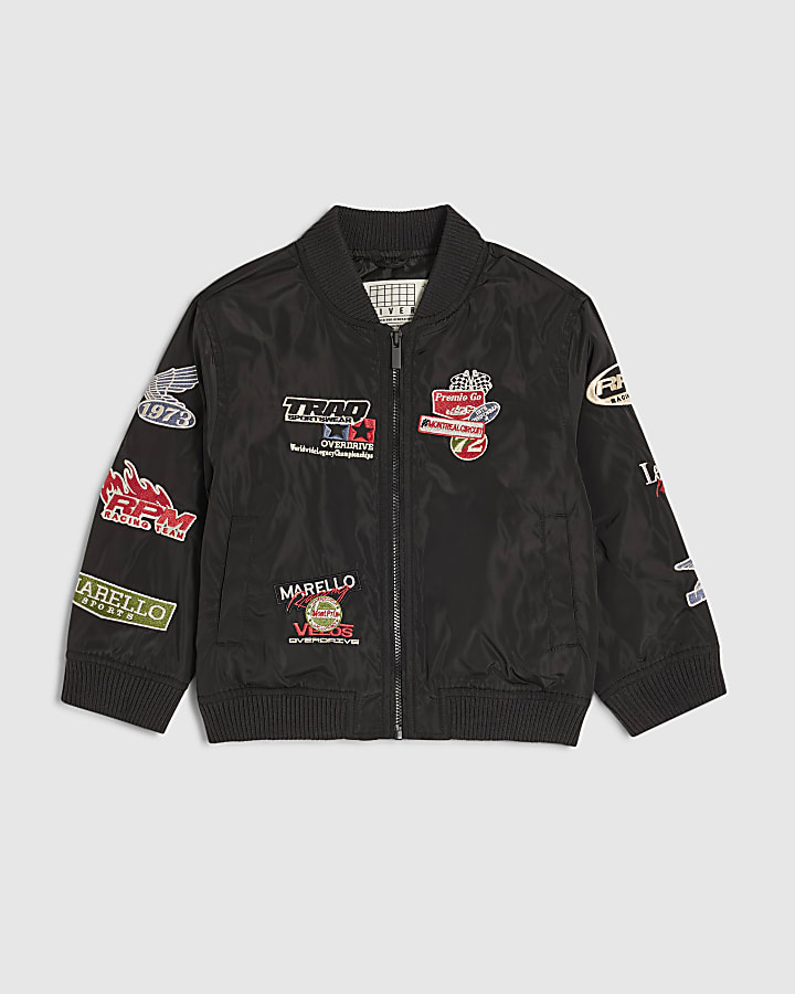 Mini Boys Black Multi Badge Bomber Jacket