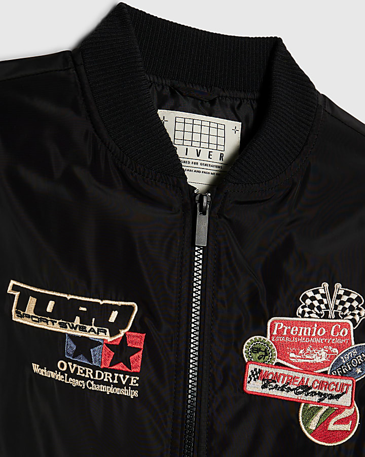 Boys Black Multi Badge Bomber Jacket