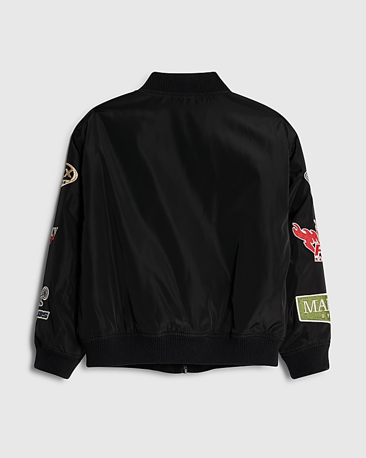 Boys Black Multi Badge Bomber Jacket