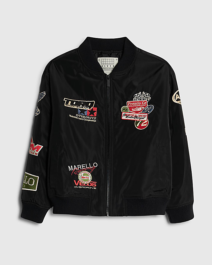 Boys Black Multi Badge Bomber Jacket