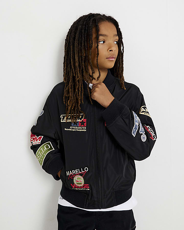 Boys Black Multi Badge Bomber Jacket