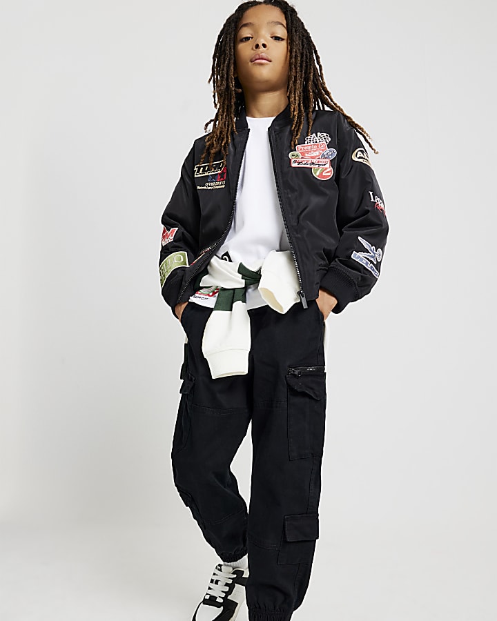 Boys Black Multi Badge Bomber Jacket