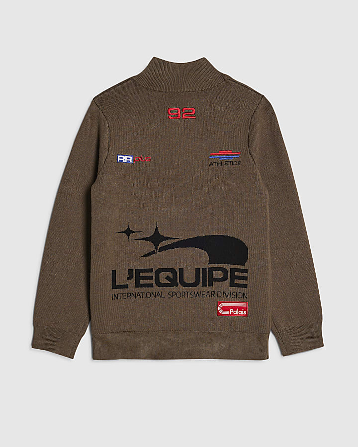 Boys Khaki Badge Zip Through Top