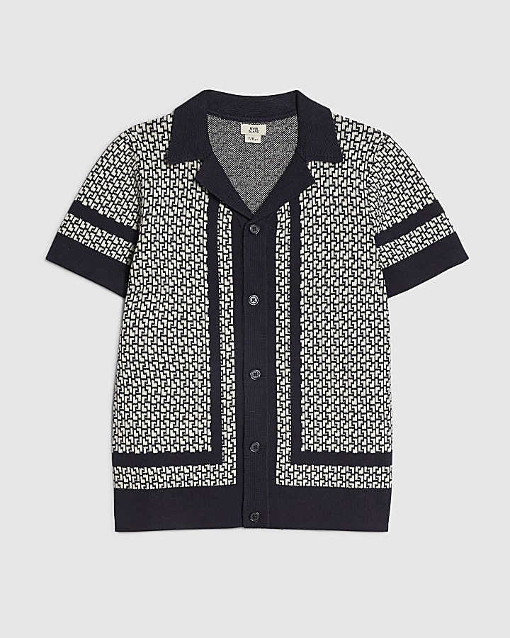 Boys Navy Geometric Print Polo Shirt