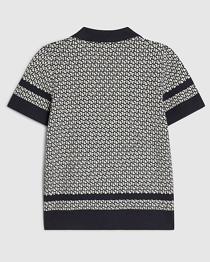 Boys Navy Geometric Print Polo Shirt