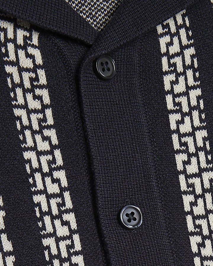 Mini Boys Navy Geometric Print Polo Shirt