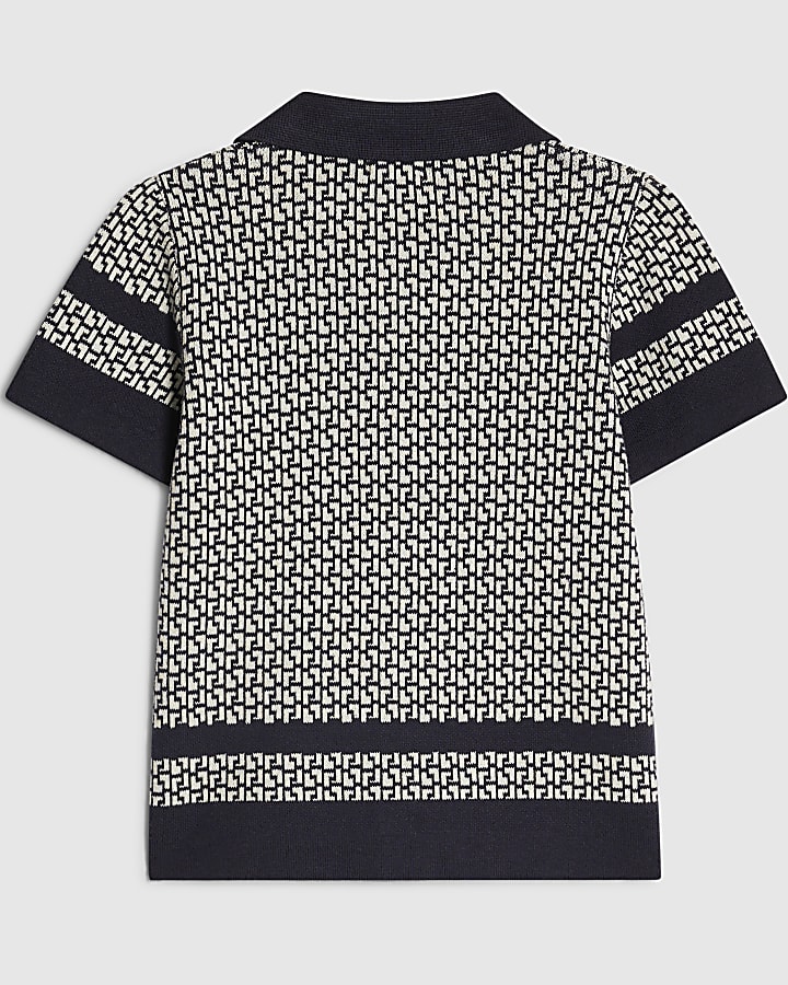 Mini Boys Navy Geometric Print Polo Shirt