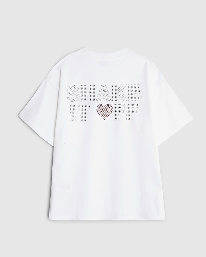 Girls White Heart Studded Wordie T-Shirt