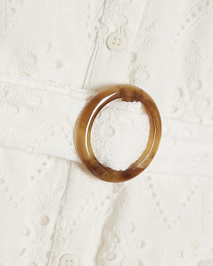 Mini Girls White Broderie Belted Shirt Dress