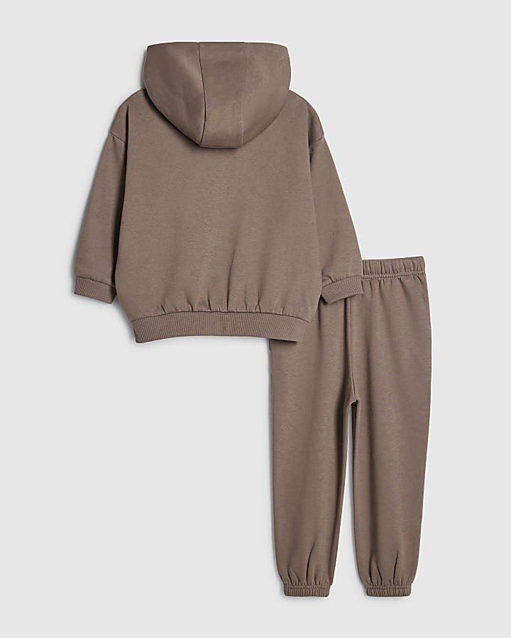 Mini Boys Brown Essentialism Hoodies Set