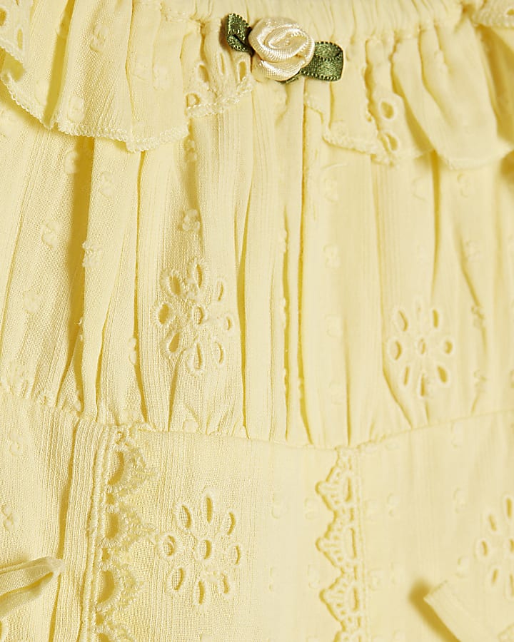 Mini Girls Yellow Broderie Rosette Dress