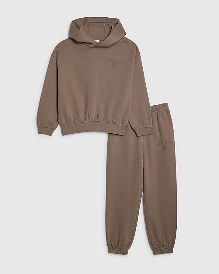 Boys Brown Essentialism Hoodie Set
