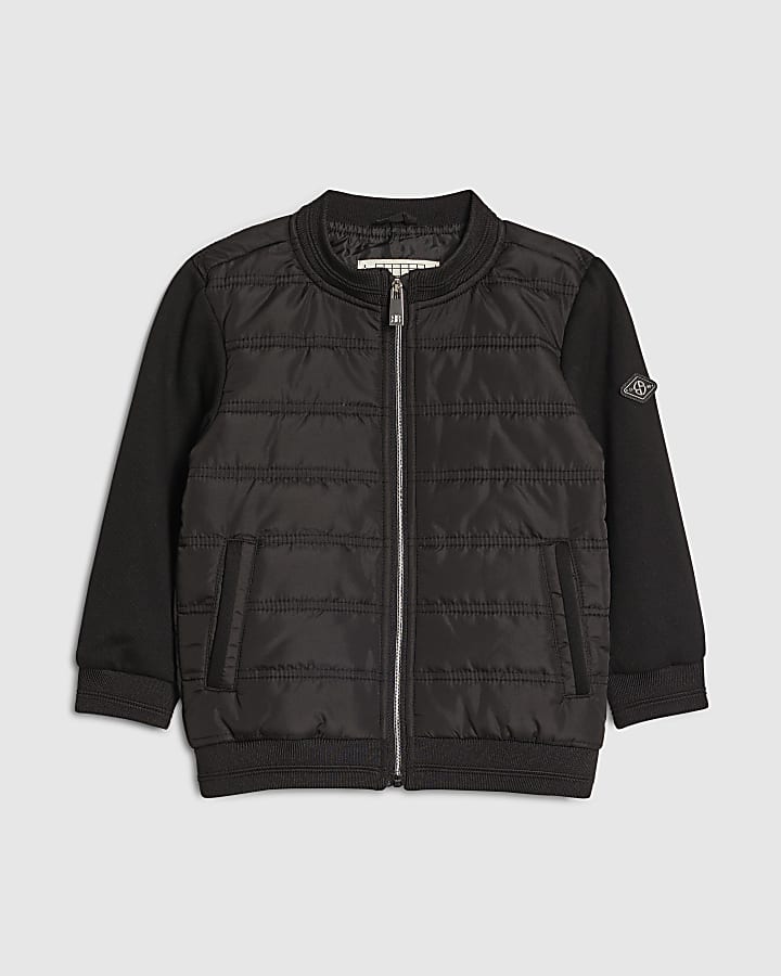 Mini Boys Black Hooded Hybrid Jacket