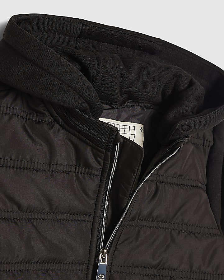 Mini Boys Black Hooded Hybrid Jacket