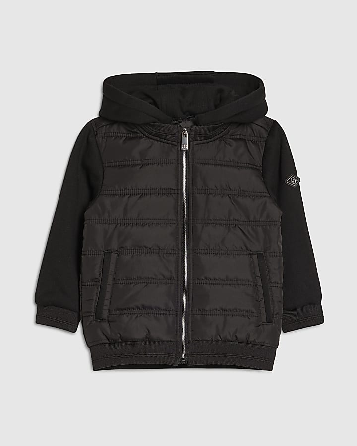 Mini Boys Black Hooded Hybrid Jacket