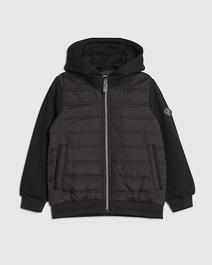 Boys Black Hooded Hybrid Jacket