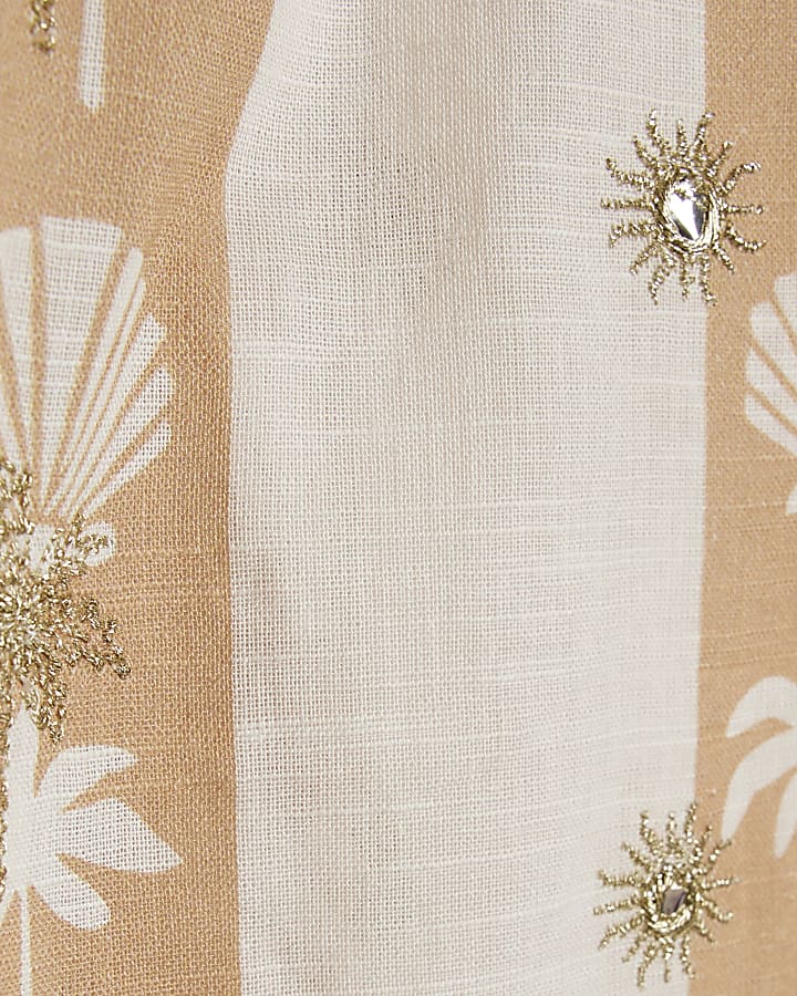 Mini Girls Cream Shell Stripe Trousers Set