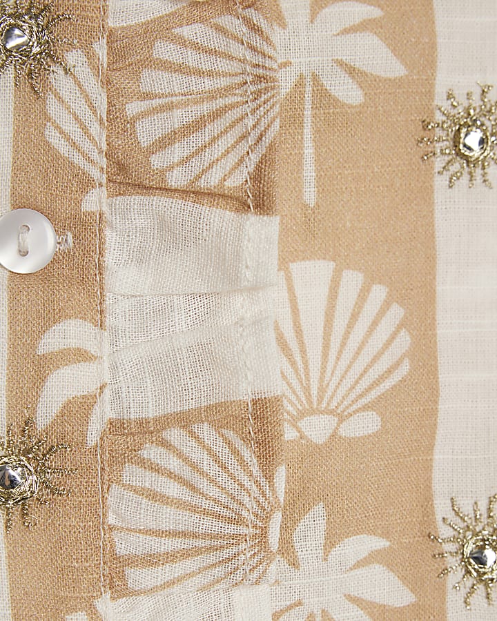 Mini Girls Cream Shell Stripe Trousers Set