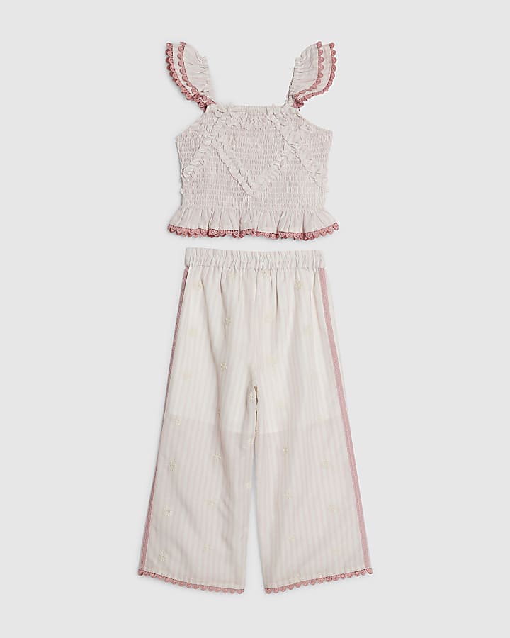Mini Girls Pink Stripe Trousers Set