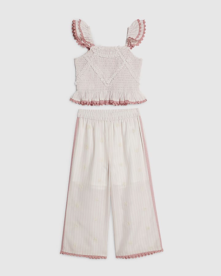 Mini Girls Pink Stripe Trousers Set