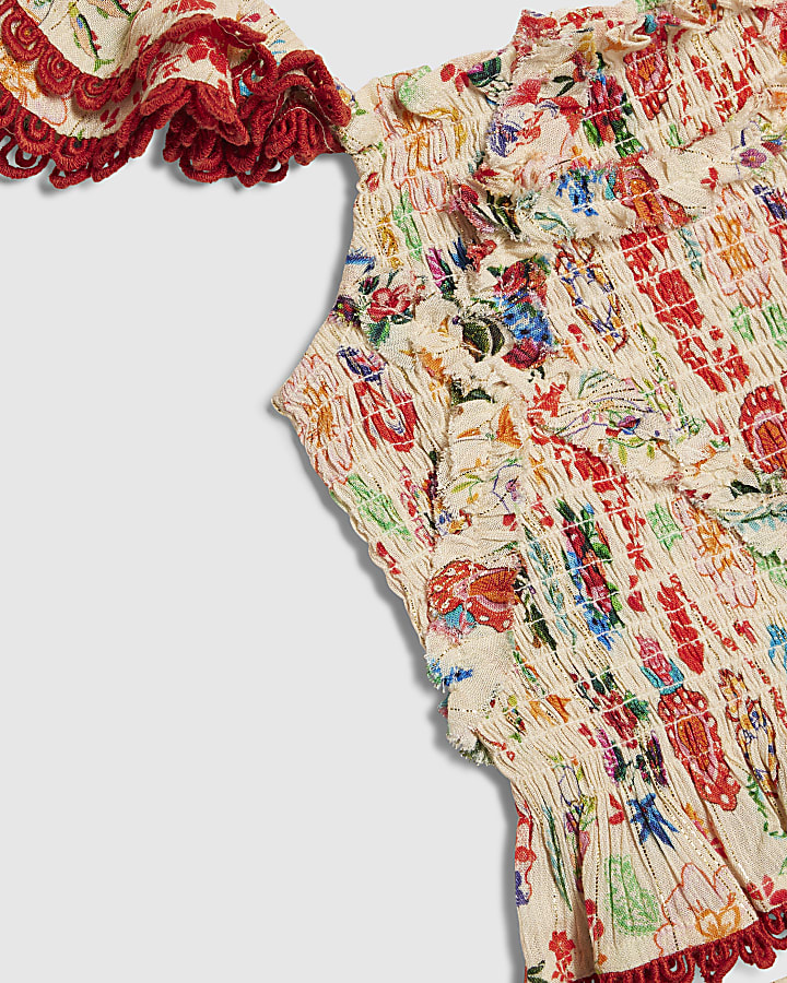 Girls Cream Mexicana Trouser Set