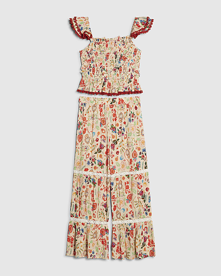 Girls Cream Mexicana Trouser Set