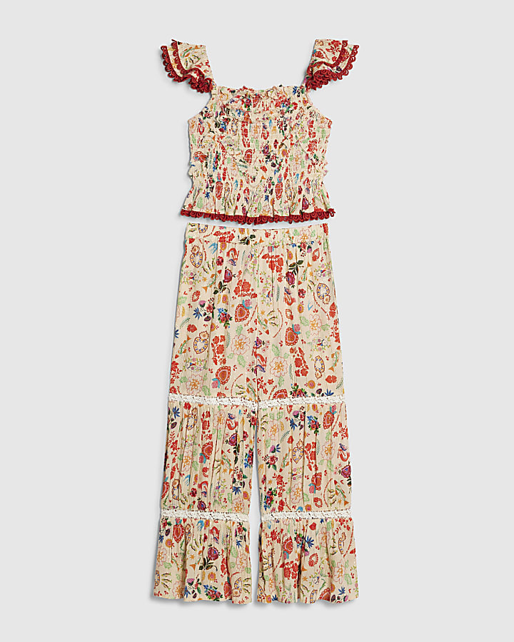 Girls Cream Mexicana Trouser Set
