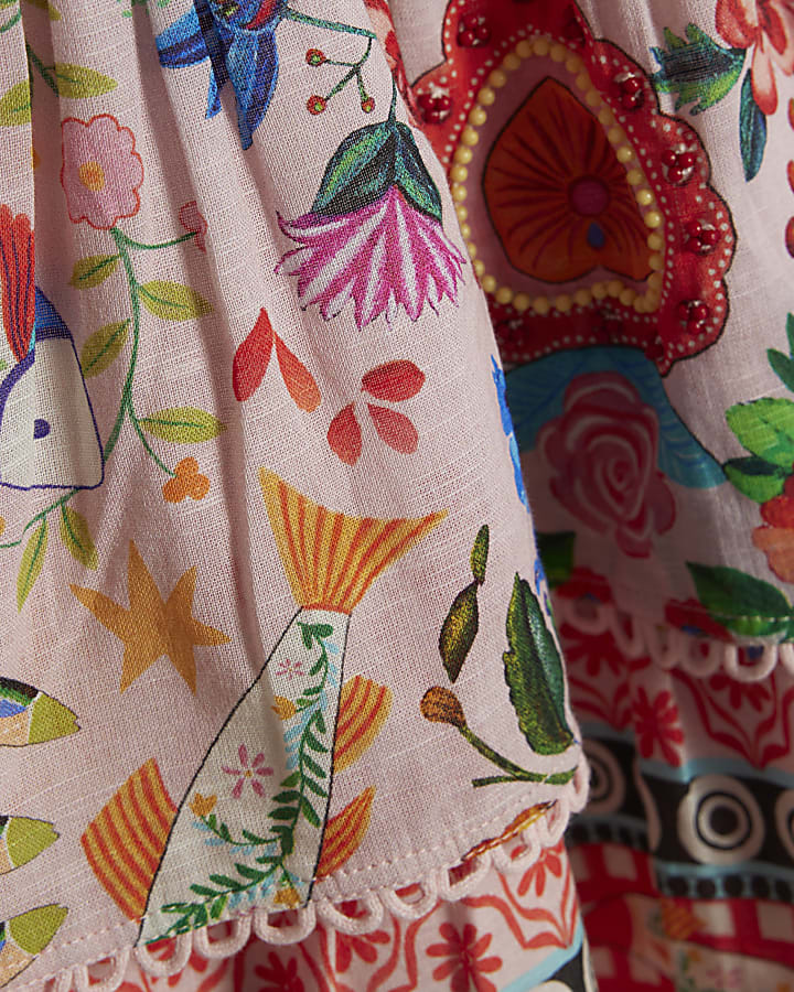 Girls Pink Mexicana Floral Mini Beach Dress