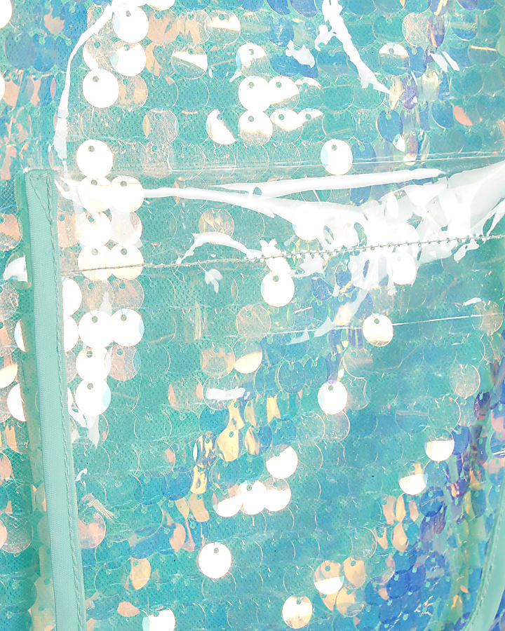 Girls Blue Sequin Rain Mac