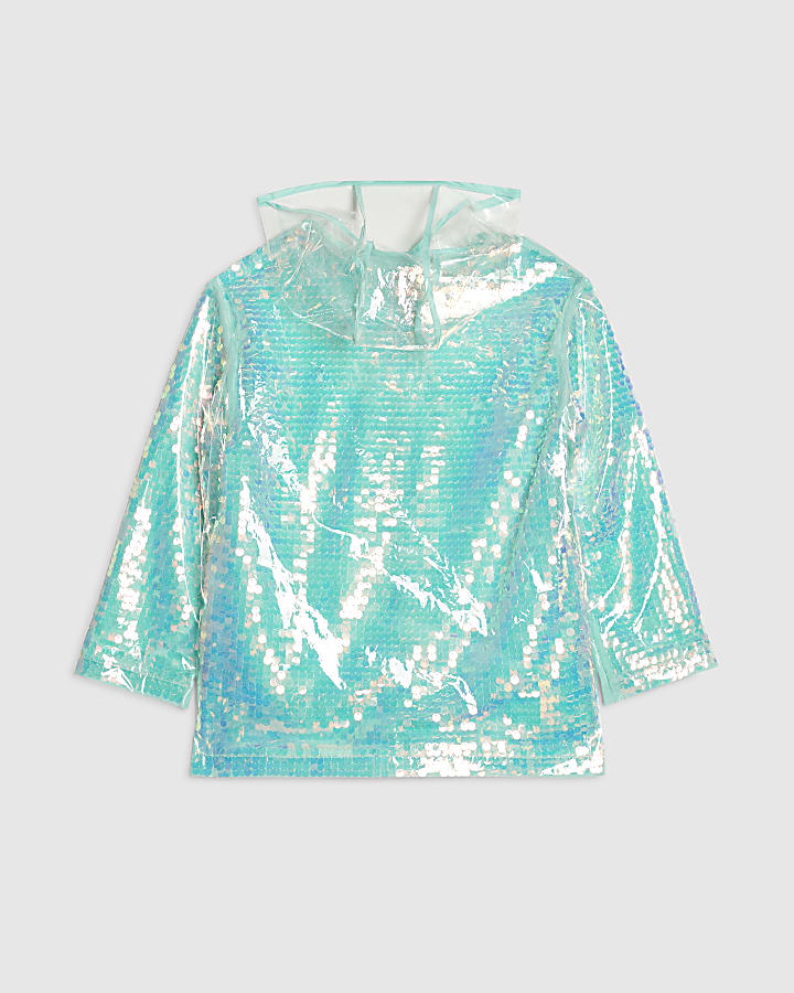 Girls Blue Sequin Rain Mac