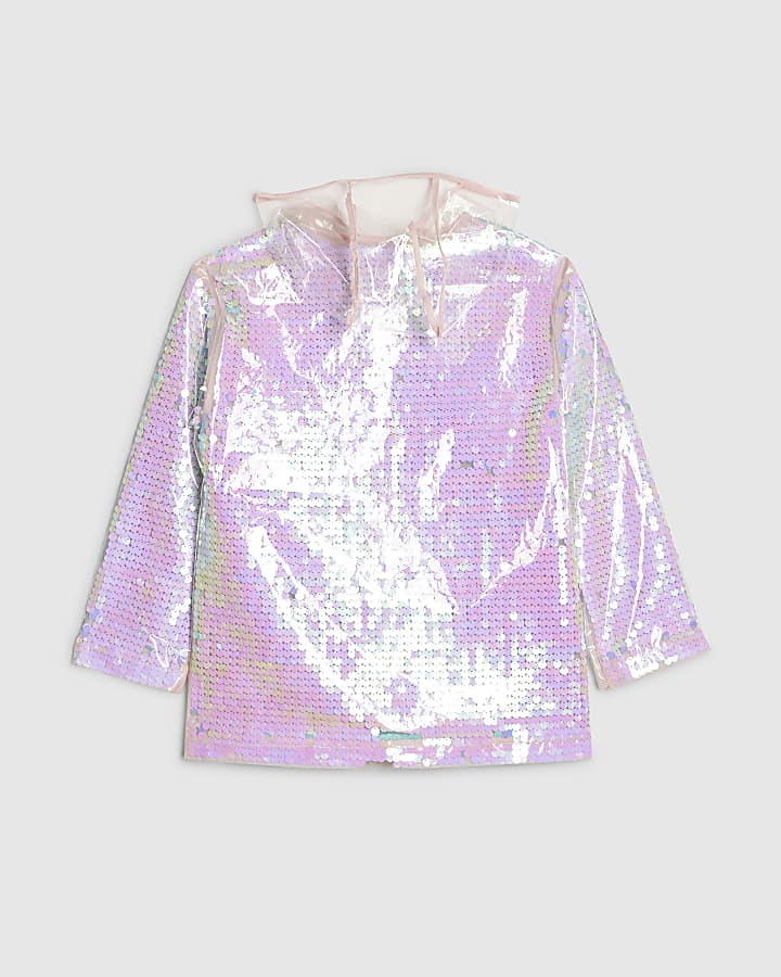 Girls Pink Sequin Rain Mac