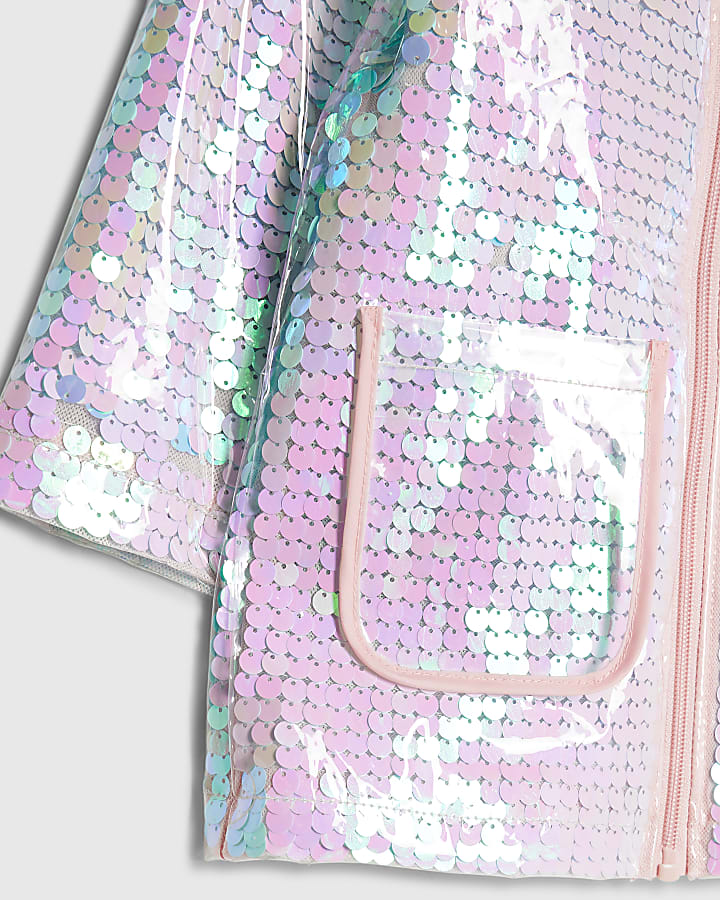 Mini Girls Pink Sequin Raincoat