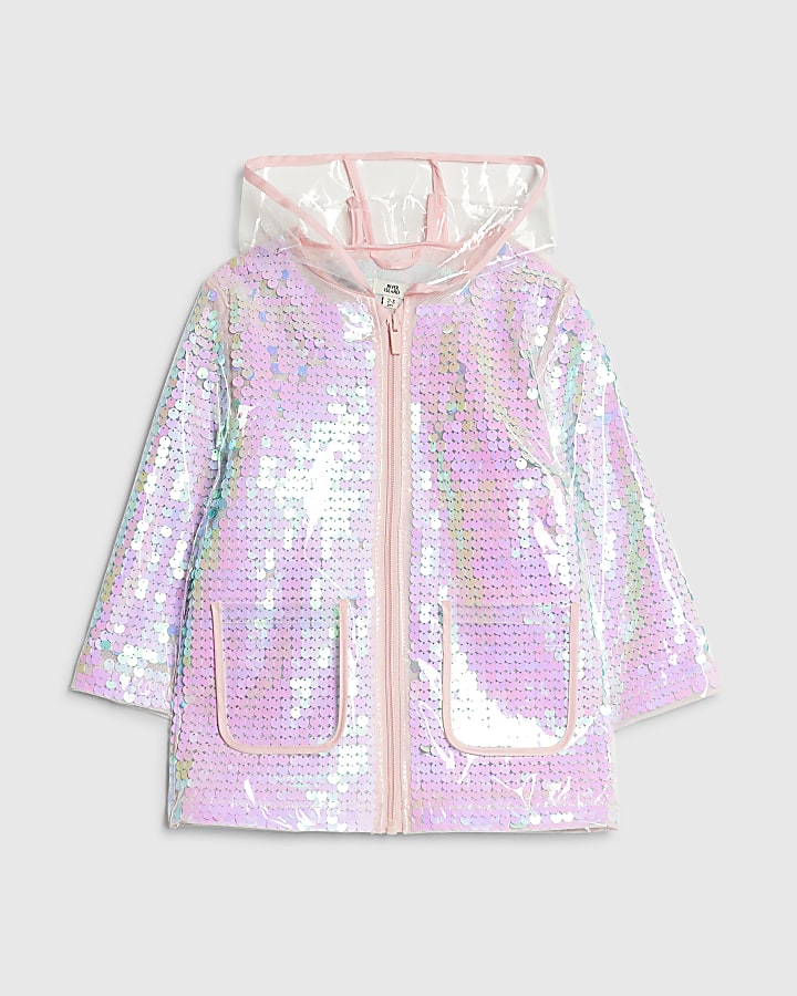 Mini Girls Pink Sequin Raincoat