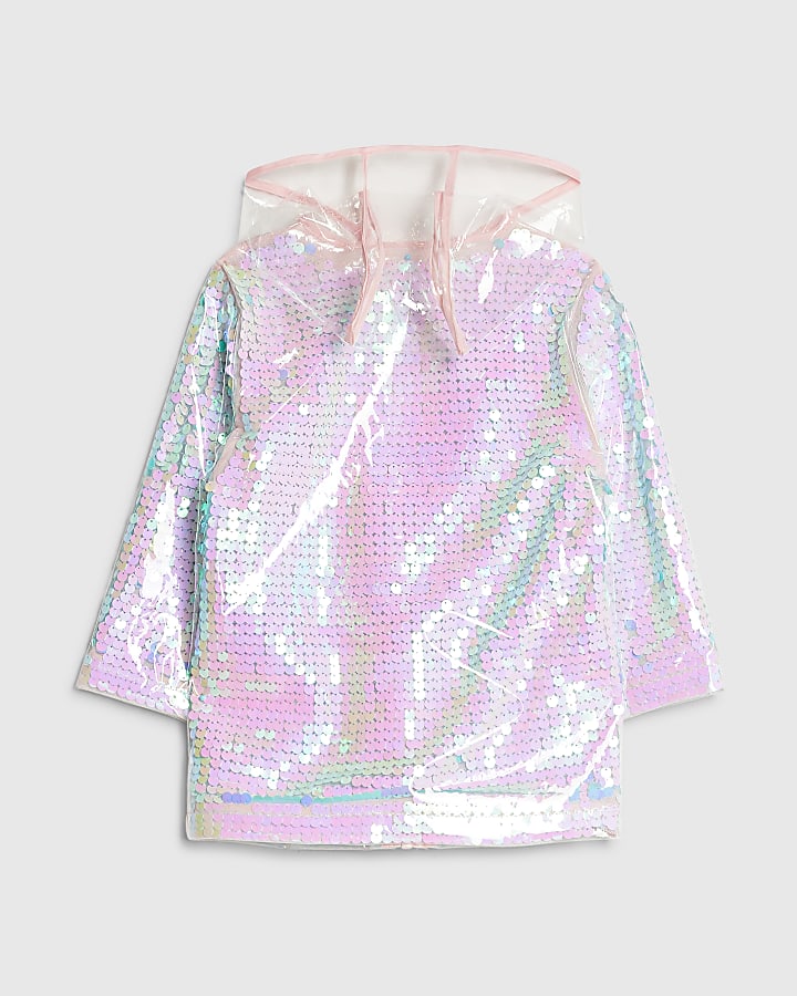 Mini Girls Pink Sequin Raincoat