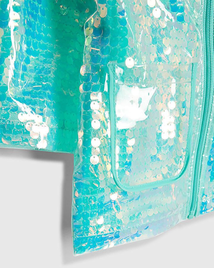 Mini Girls Blue Sequin Raincoat